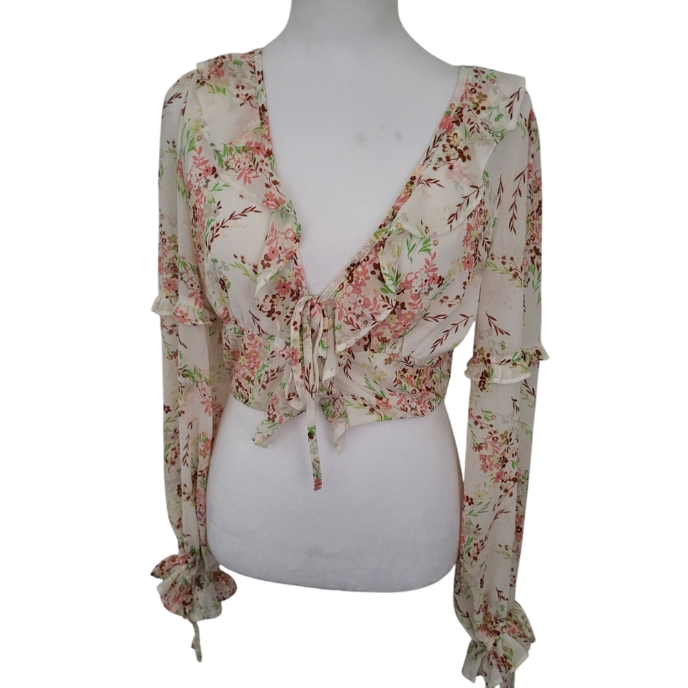 Forever21 Floral Crop Blouse sz S